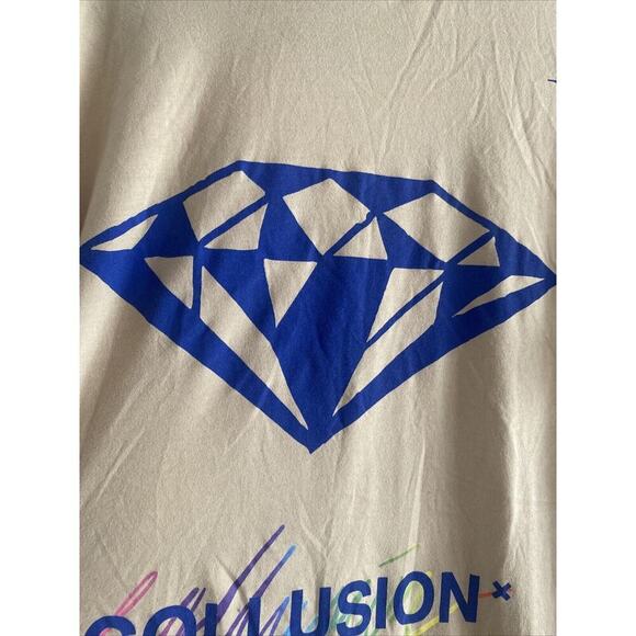 Collusion Men's Tan High Neck Graphic Tee Diamond Print Grunge Medium Streetwear - Picture 3 of 10